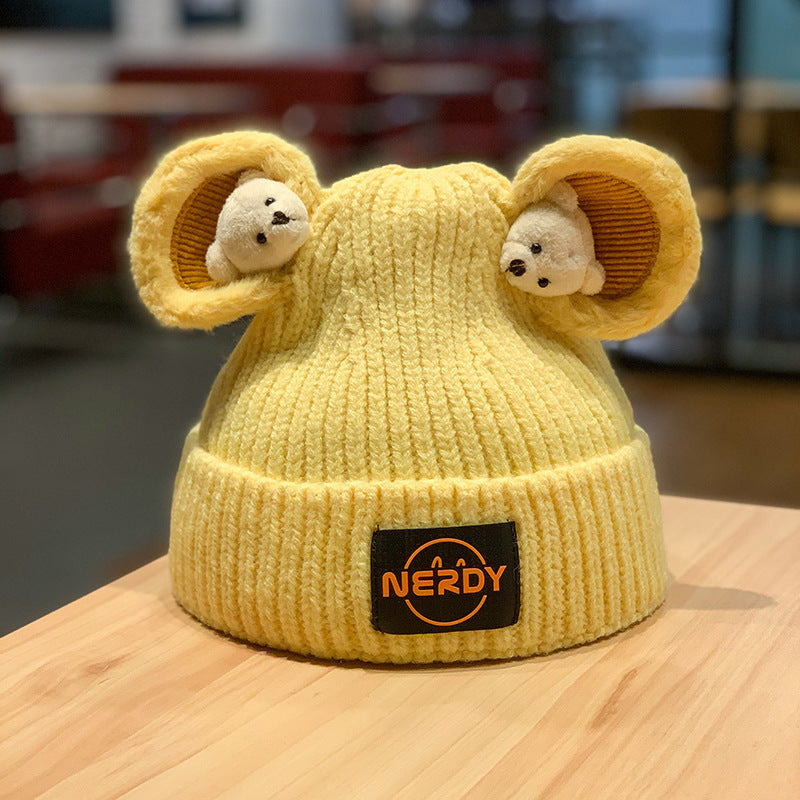 Three-dimensional Bear Woolen Women's Thickened Warm Knitted Hat