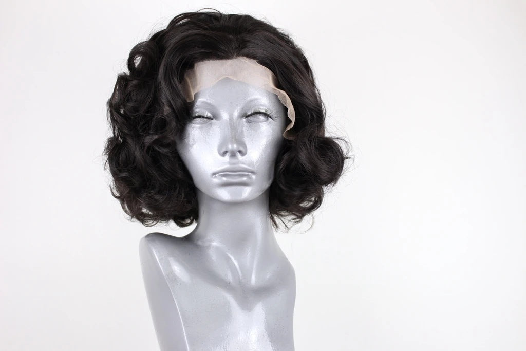 Black Fluffy Big Wave Long Rolled Chemical Fiber Wig
