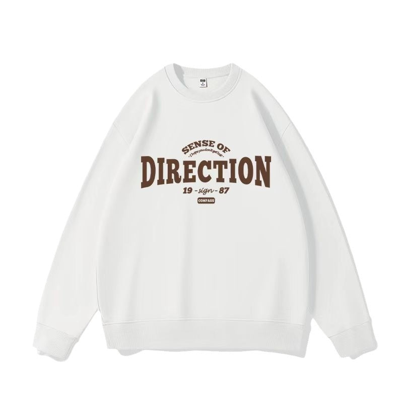 Retro Alphabet Printed Crew Neck Sweatshirt Women's Loose All-match Long Sleeve