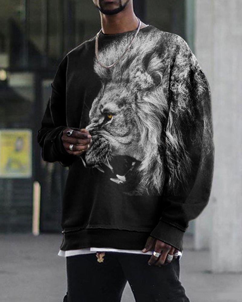 Digital Printing Loose Casual Trend Round Neck Long Sleeve Sweater 3d