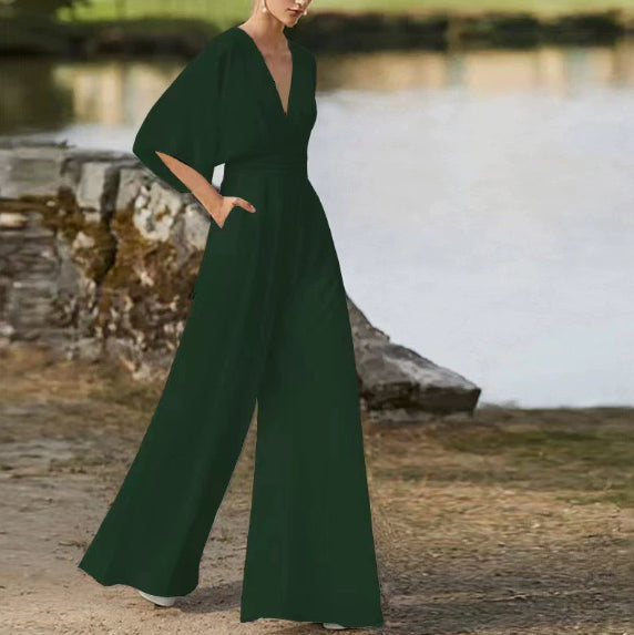 Womens Solid-Color Avant-Garde New Chinese Jumpsuit