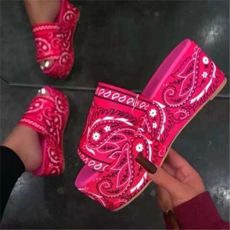 Printed Cashew Thick-soled Open-toe Outer Wear Ladies Sandals And Slippers