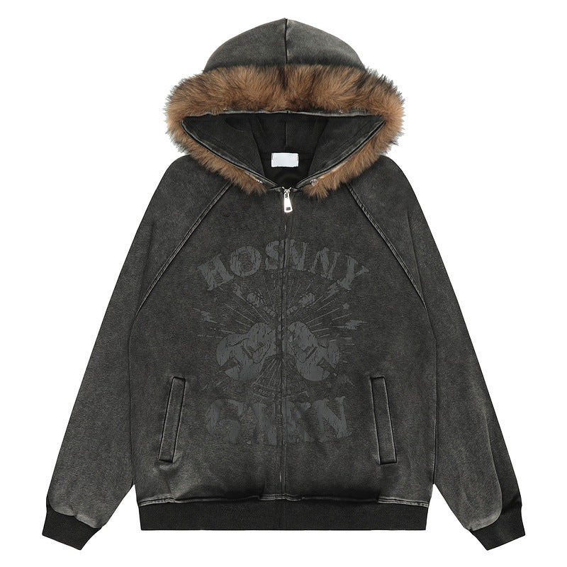 Fur Collar Hood Sweater For Men And Women Lazy And Loose