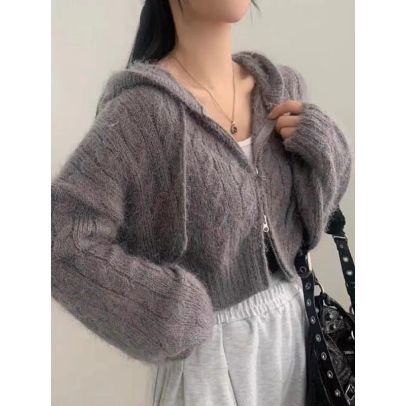 Soft Glutinous Niche Zipper Hooded Thickened Sweater