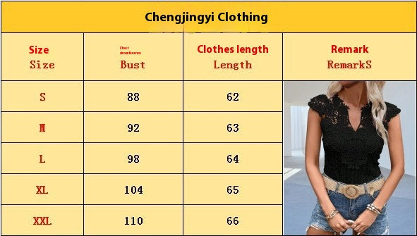 V-neck Lace Solid Color Splicing Pullover Sleeveless T-shirt For Women