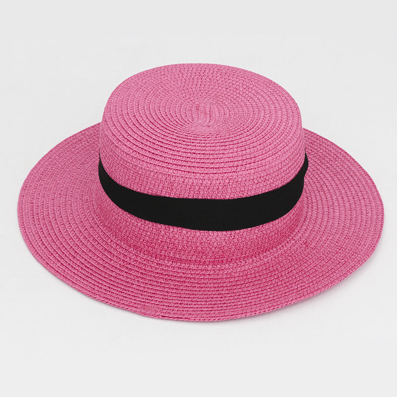 Square Buckle Dome Panama Lafite Flat Straw Hat 21 Color