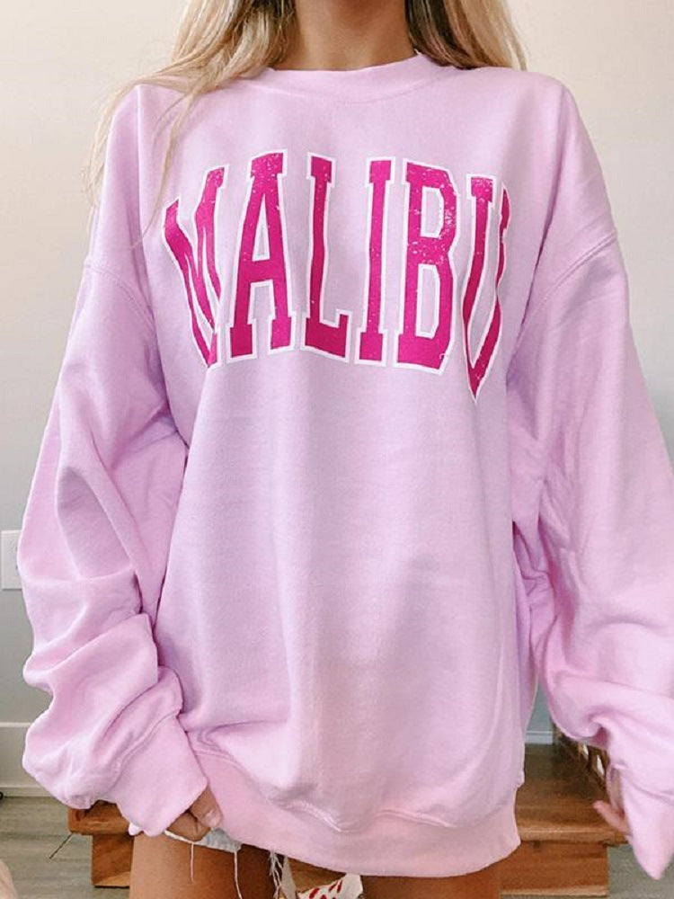 Plus Size Sweater Round Neck Printed Loose Comfortable Top Women