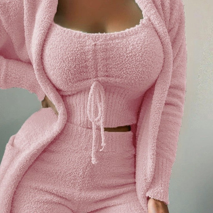 Womens Casual Solid Color Long Sleeve Slimming Three Piece Set