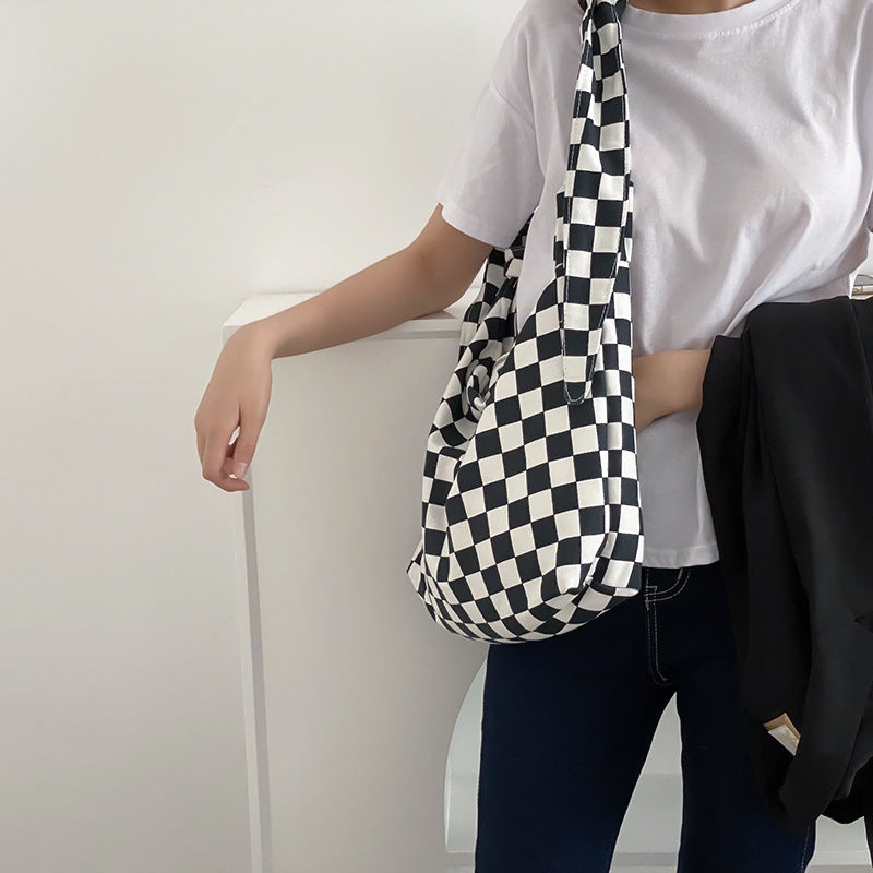 Retro Check Pattern Adjustable Large Capacity Shoulder Bag Women