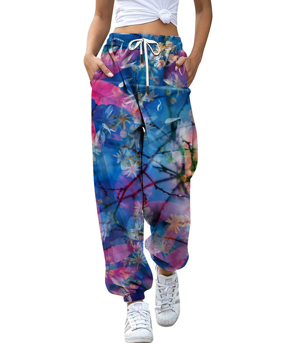 High Waist Drawstring Sports Pants Digital Printing Trousers Loose Casual Jogger Pants