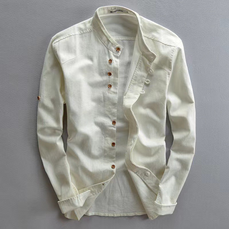 European And American Style Men's Clothing Stand Collar Buried Clip Casual Shirt