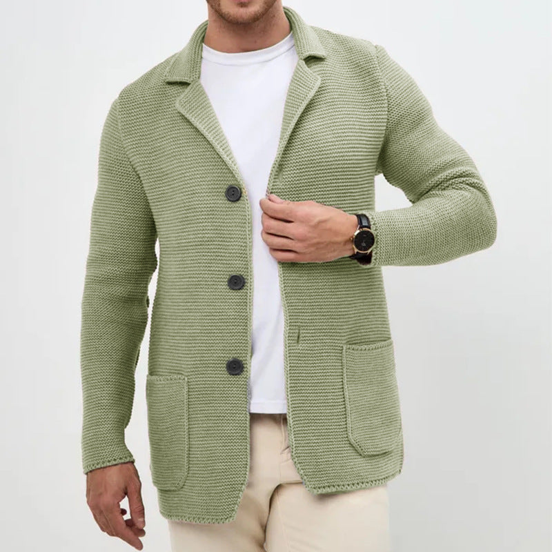 Ny Sweater Cardigan Herre Revers Strikket Jakkesæt Jakke