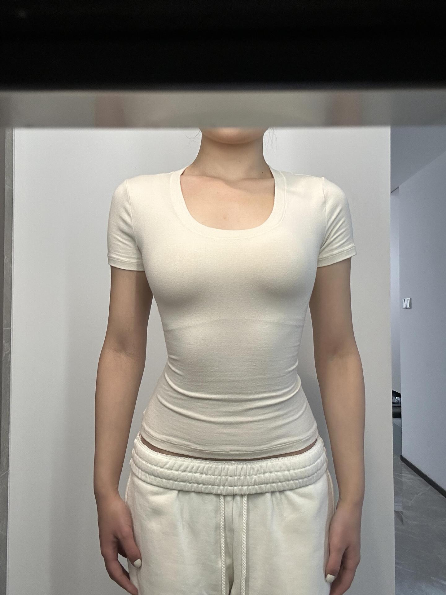 American Hot Girl U-collar Tight Waist Sports Shoulder Short Sleeve