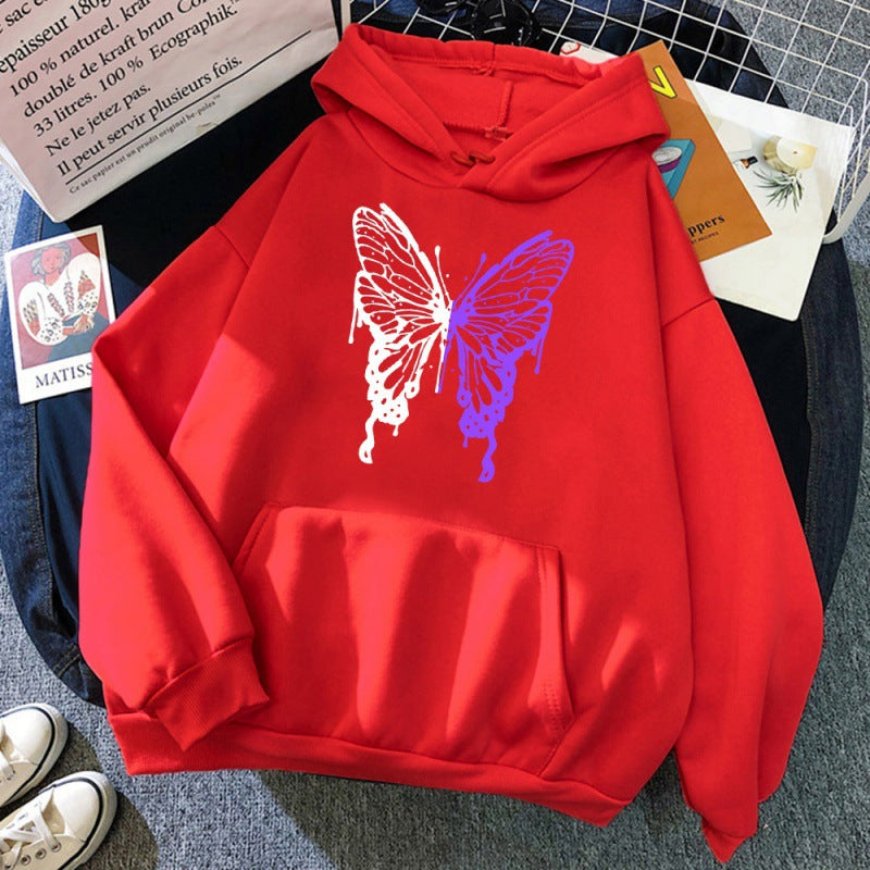 White And Purple Butterfly Pattern Hoodie