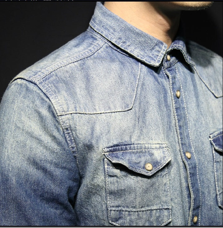 Vasket Gammeldags Tykt Slimfit Denimskjorte
