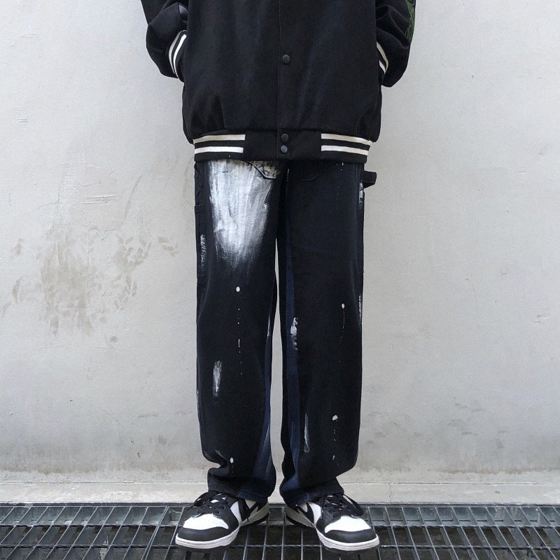 Harajuku-stil tie-dye-gradient spættede lige højtaljede jeans