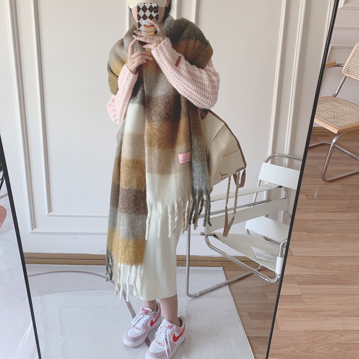 Double-sided Rainbow Plaid Large Scarf In Mohair
