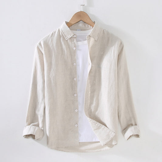 Spring And Summer New Long Sleeve Men's Cotton And Linen Shirt