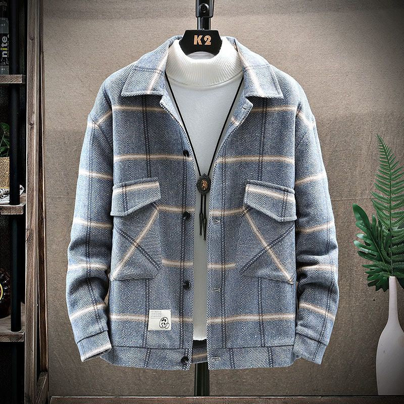 Checker Short Cotton Windbreaker College Students' Tweed Coat