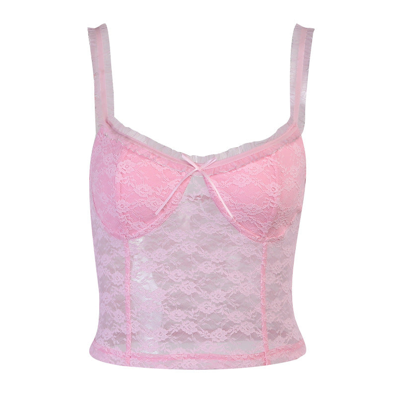 Solid Color Slim Fit Ins Strap Hollow Camisole