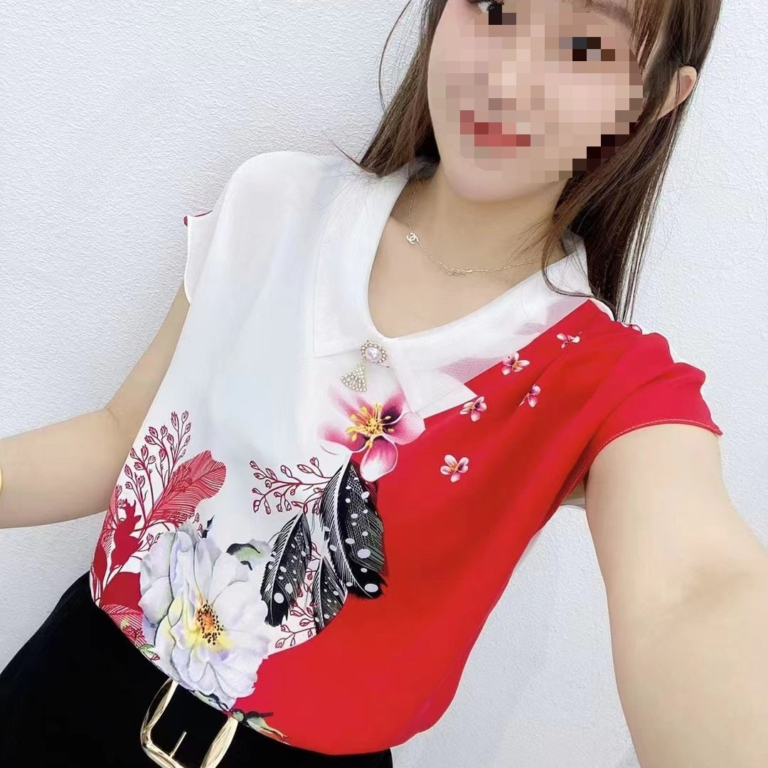 Versatile Organza White Collar Breathable Thin And Comfortable T-shirt