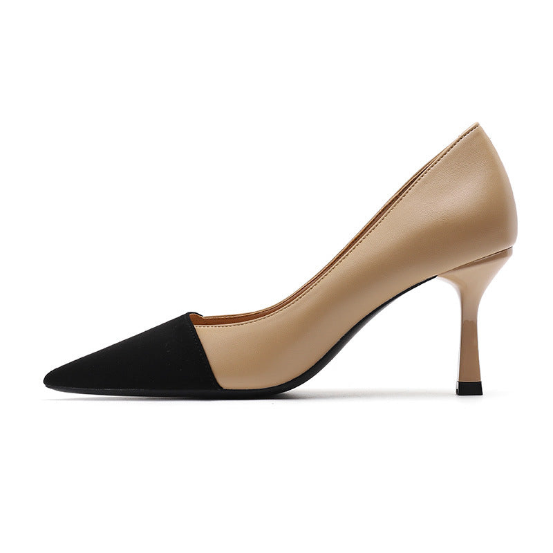 Women's Color Blocking Thin Heel Pointed High Heel Shoes