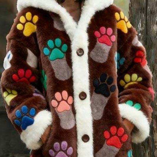 Womens Hooded Coat Printed Plush Hoodie Long Top