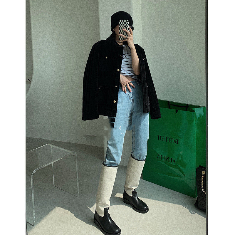 Small Fragrance Metal Button Velvet Cotton Coat