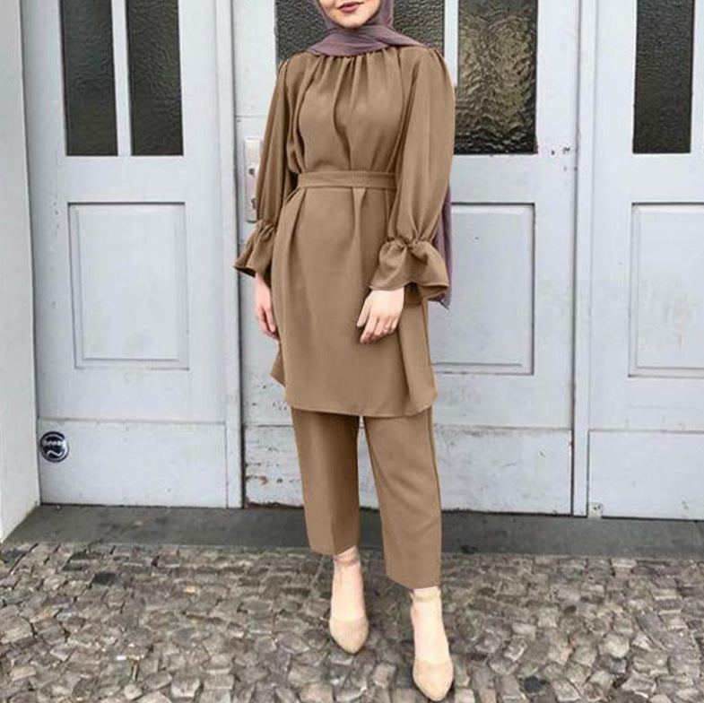 Women's Summer Solid Color Casual Top And Blouse And Pants