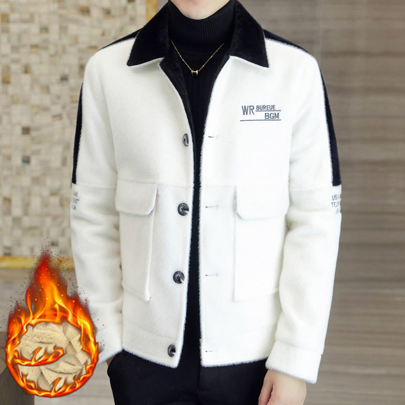Coloured Embroidered Woolen Jacket With Fleece Thickened Coat