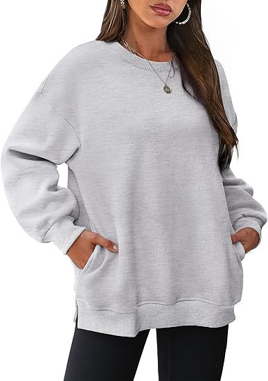Rundhalset pullover til kvinder – Oversized løs sweatshirt i velour med lange ærmer