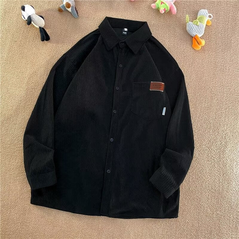 Enkel amerikansk retro streetwear-skjortejakke i løstsiddende boyfriend-stil til par