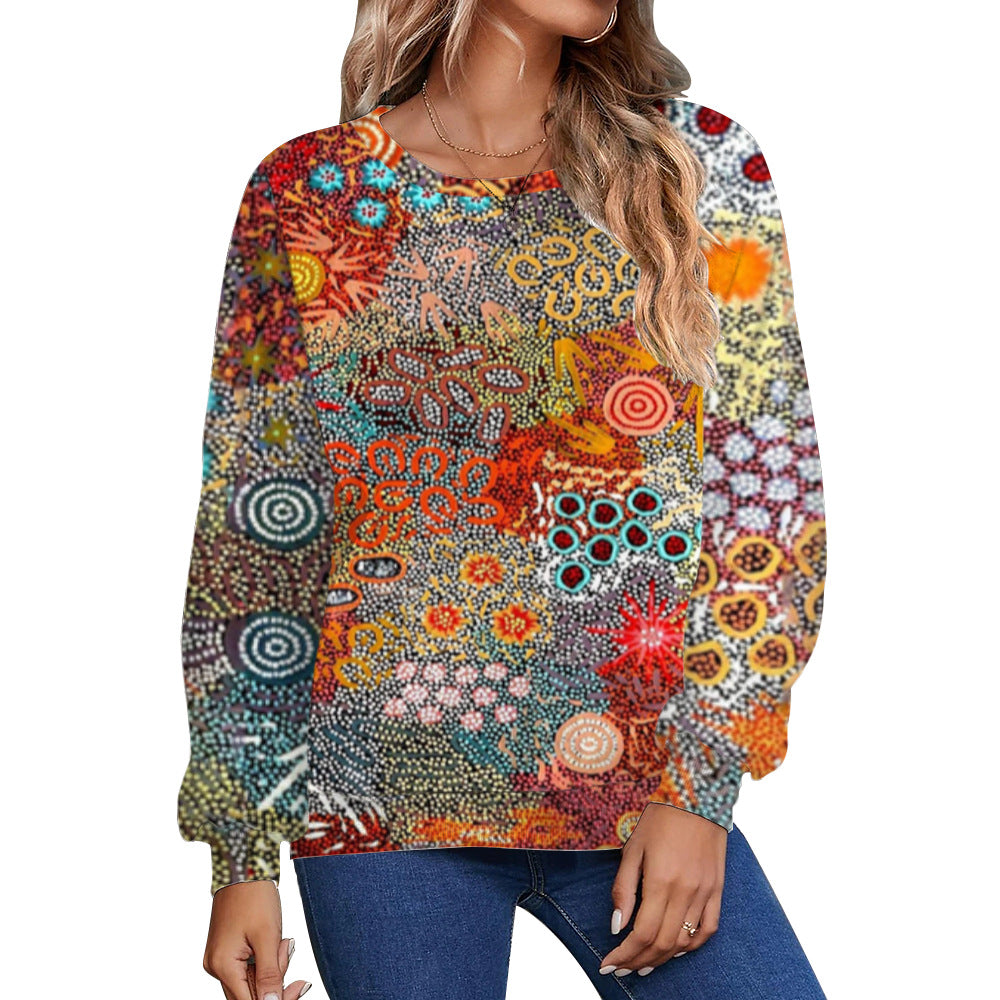 Women's Fall Winter Fashion Printed Loose Casual Long Sleeves Round Neck Sweater