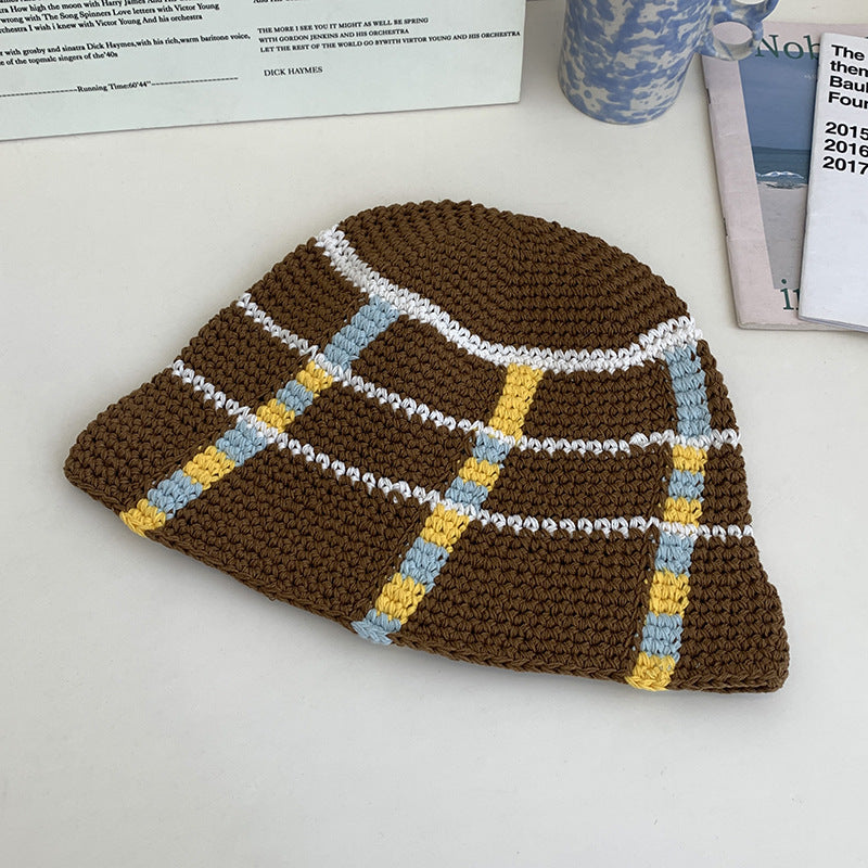 New Wool Fisherman's Hat Women's Japanese Stripe Color Contrast