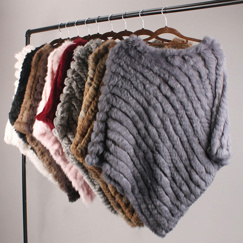 Rabbit Fur Woven Fur Triangle Shawl
