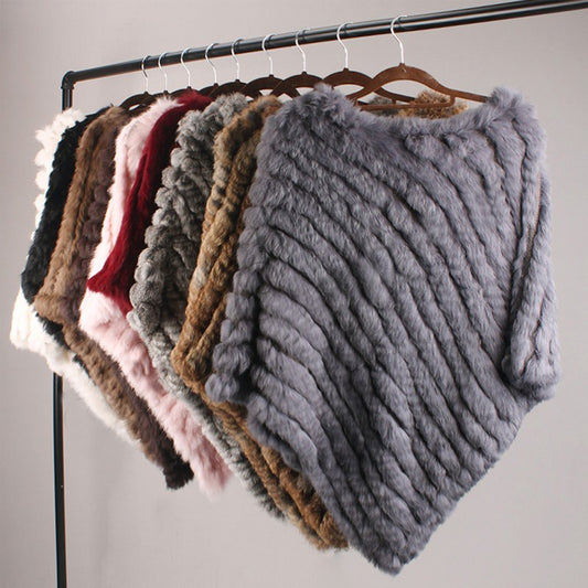 Rabbit Fur Woven Fur Triangle Shawl