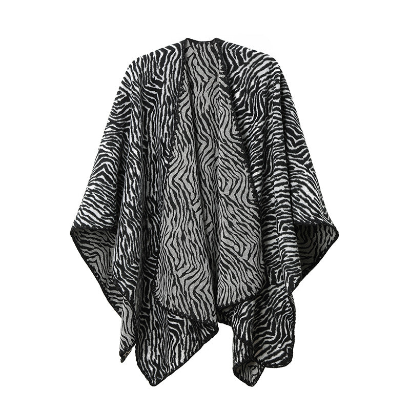 Nyt mellemlangt varmt vinter sjal med zebraprint