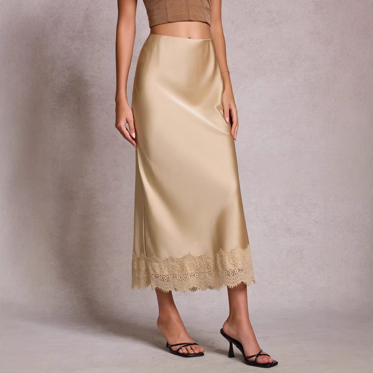 High-waisted Elastic Waist Elegant Sheath Maxi Skirt