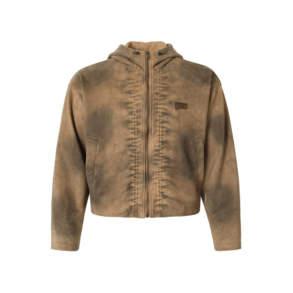 Spray Painting Old Dirty Hooded Coat Trendy Punk Beggar Style
