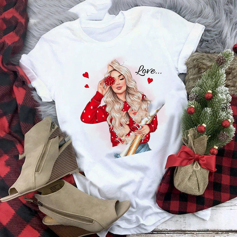Christmas  Print Girlfriends Red T-Shirt