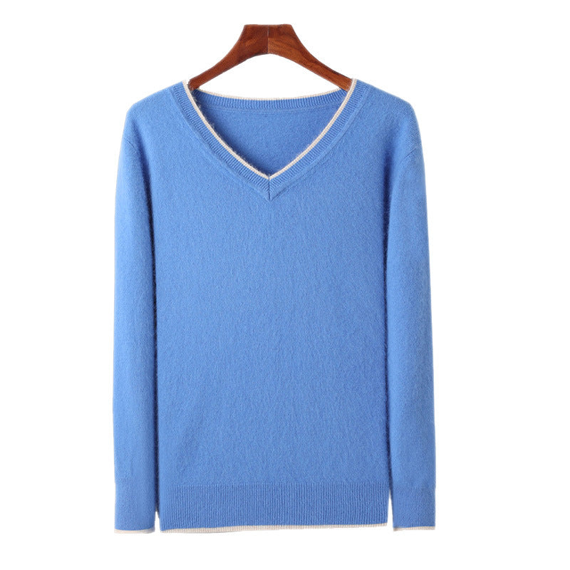 Herre Pullover V-hals Løs Farve Matchende Plus Size Termo Sweater