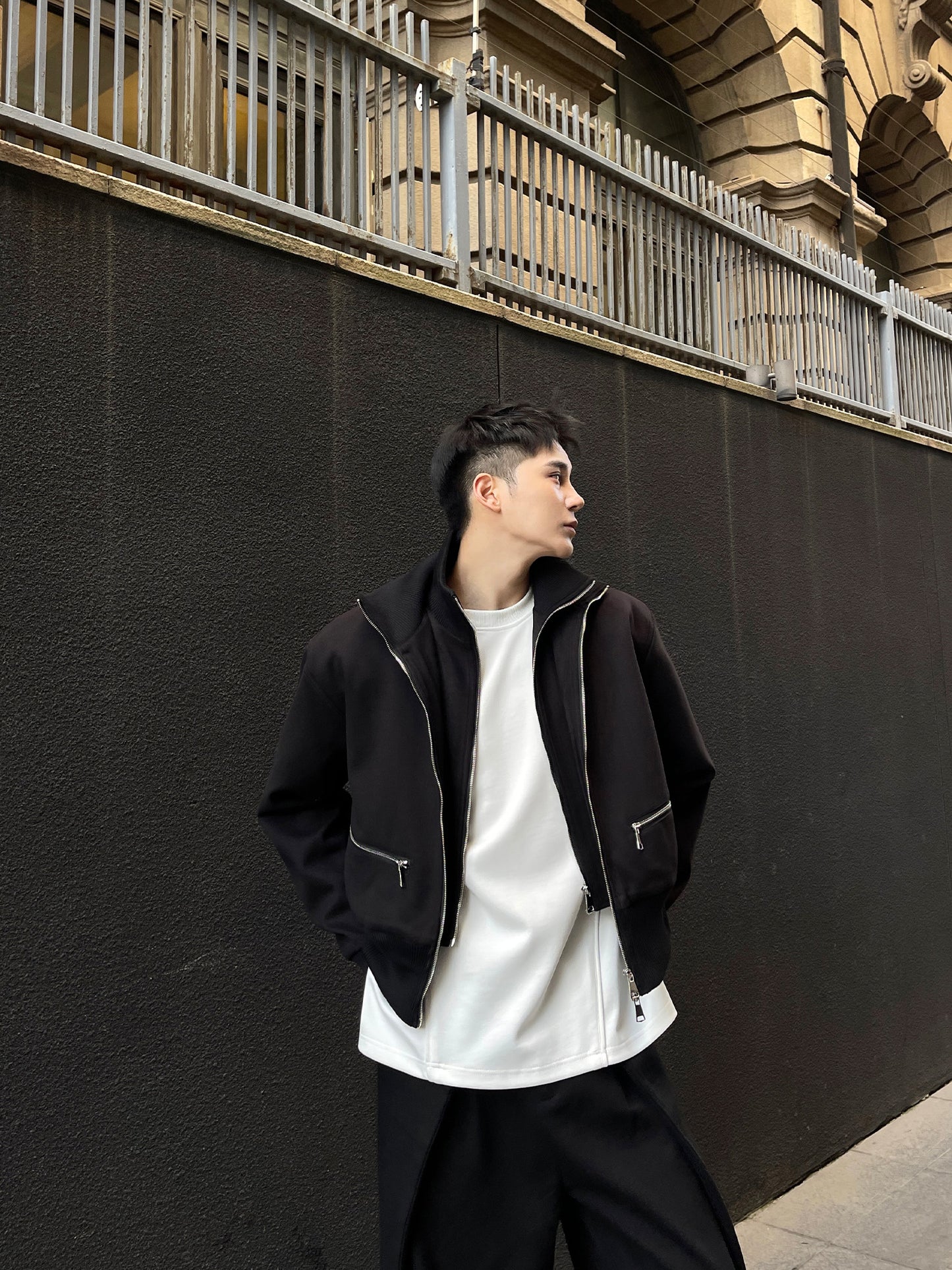 Fashion Black Double Layer Short Casual Jacket