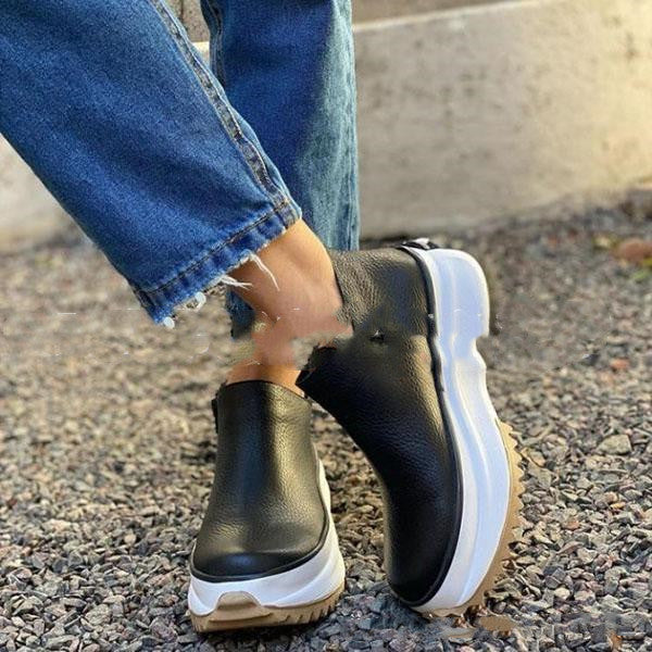 Women's Ankle Boots Platform Round Toe Non-slip Thick Soled Side Zipper Warm Shoes For Autumn And Winter
