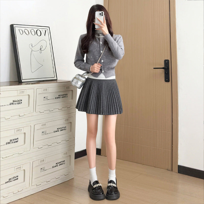 High-waisted Draped Wool Pleated Skirt