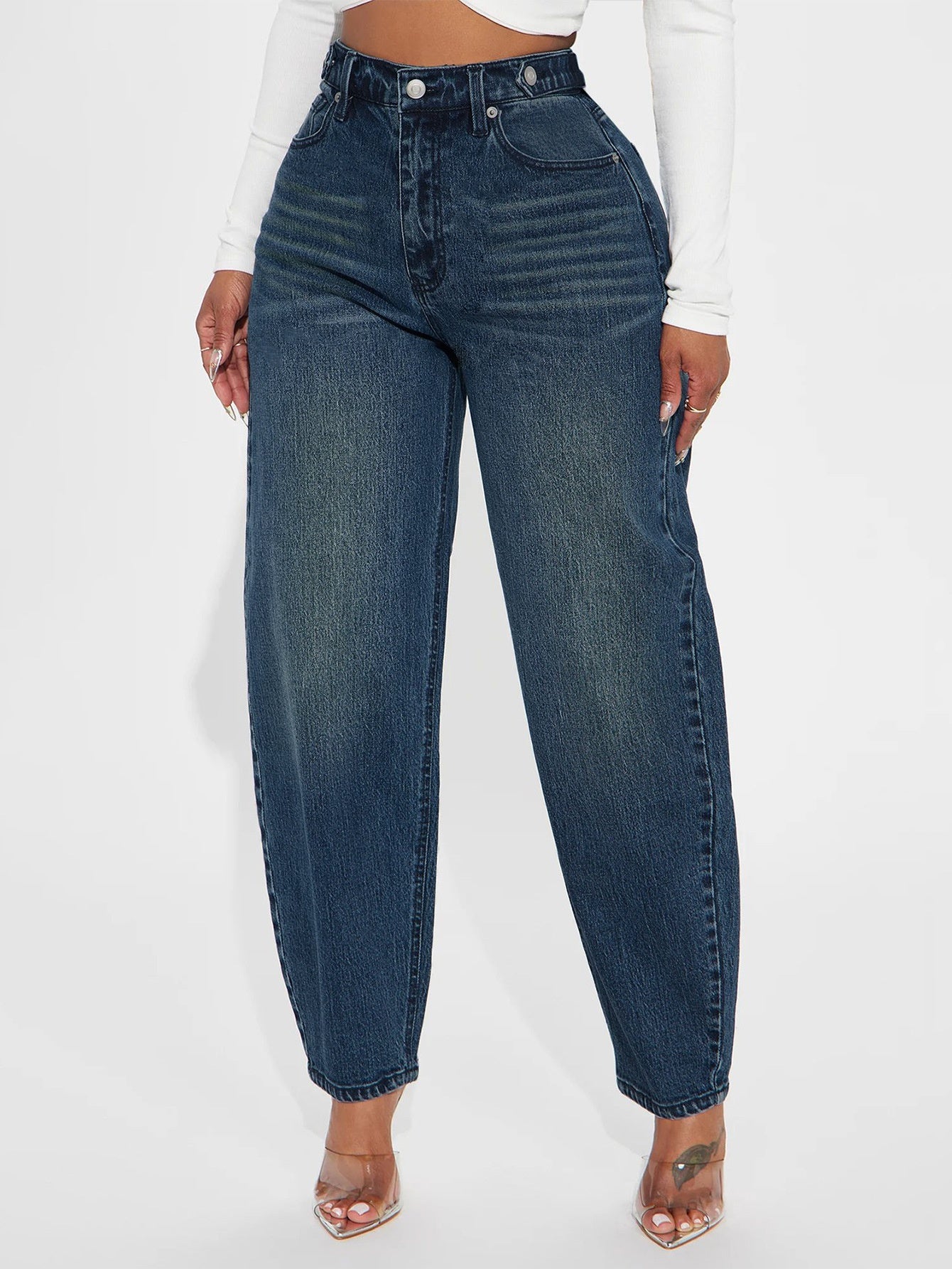 Retro Flared Jeans i Vasket Blå Denim til Kvinder