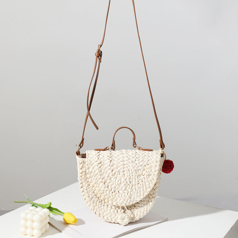 Cute Fur Ball One-shoulder Portable Straw Bag