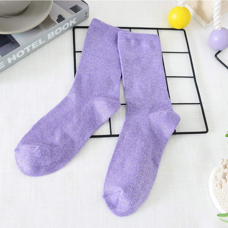 Women's Solid Color Thin Breathable Japanese Lurex Socks