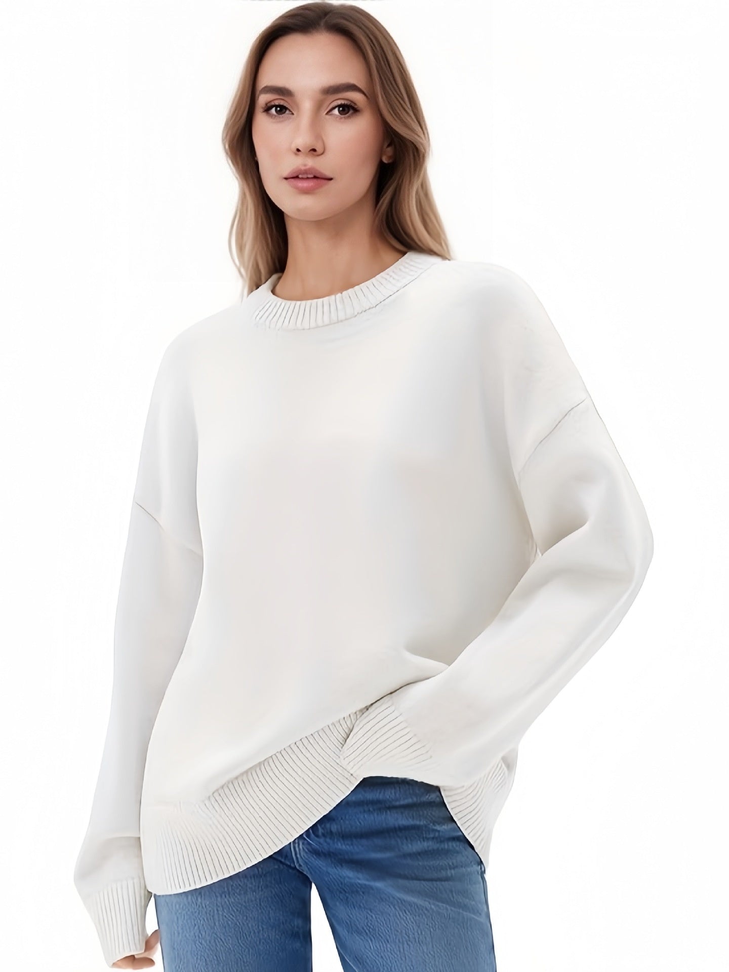 Loose Round Neck Solid Color Long-sleeved Thickened Sweater