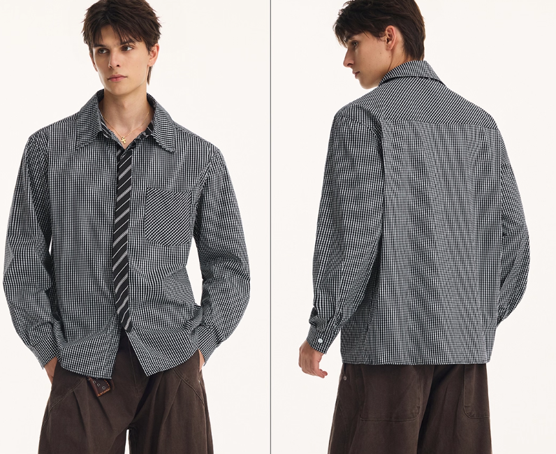 Fake Two-piece Tie High Quality Long Sleeve Shirt Men's Autumn