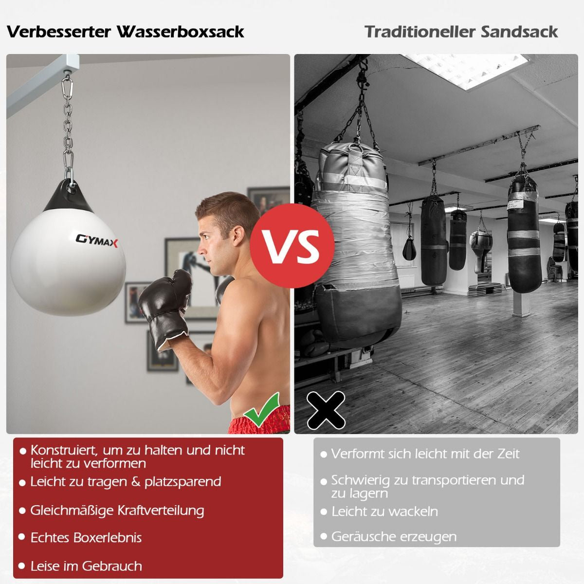 Ø45 Cm Wasserboxsack 50 Kg Boxing Punching Bag Mit Verstellbarer Metallkette Weiß